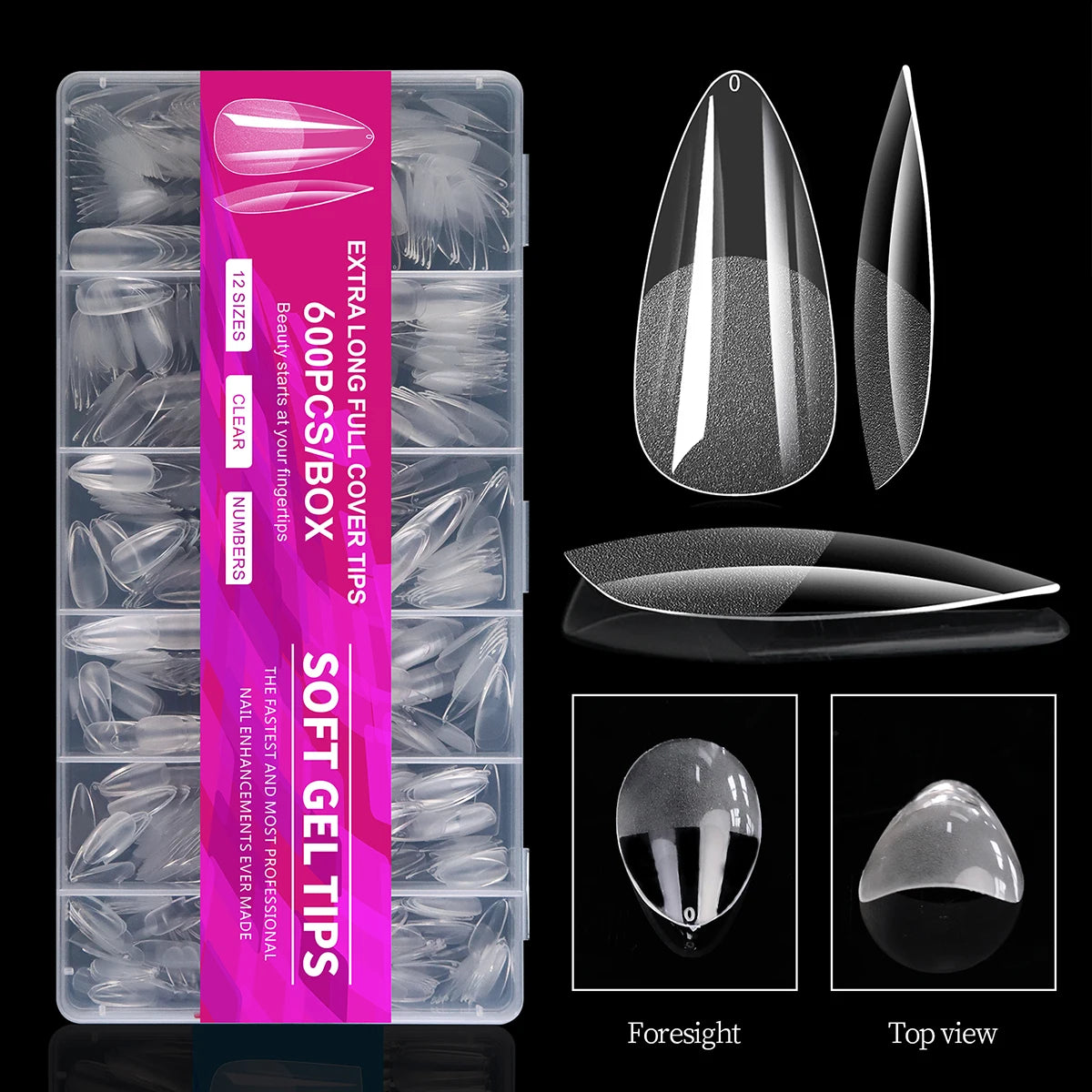 100/600Pcs Short Almond Nail Tips Soft Gel Nail Tips Full Cover False Nail Tips For Acrylic Nails Salon Home Press On Nails