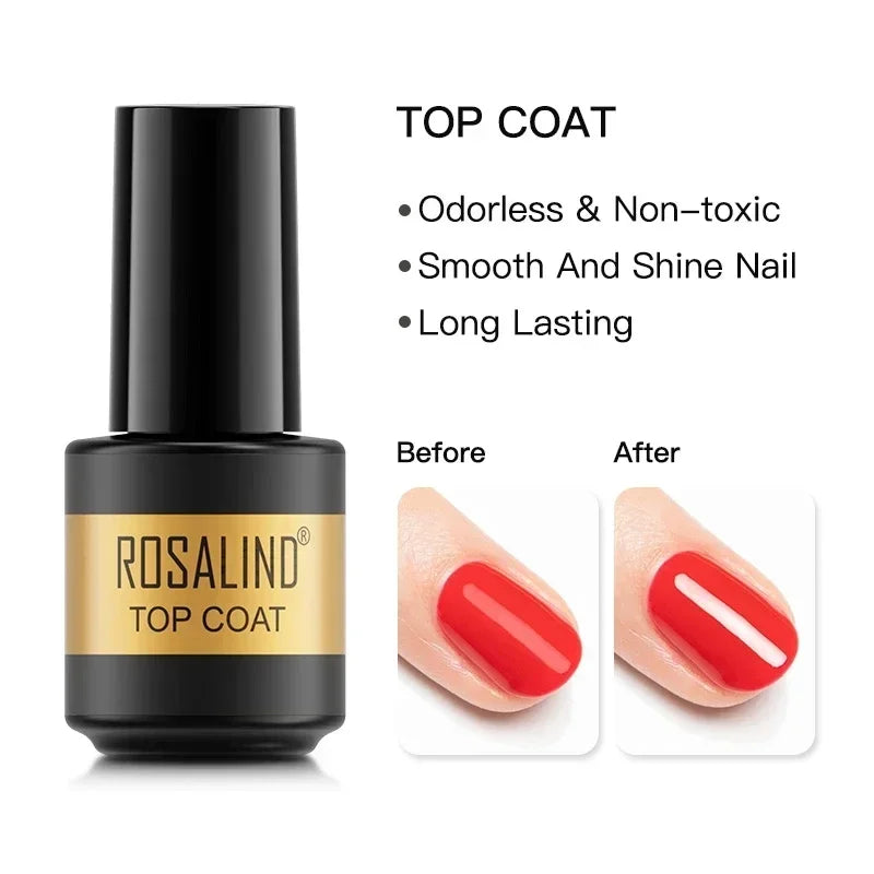 ROSALIND Glossy Matte Top Coat Nail Gel Polish Rhinestone Top Coat Glue Gel Varnishes Semi Permanent UV/LED Cure