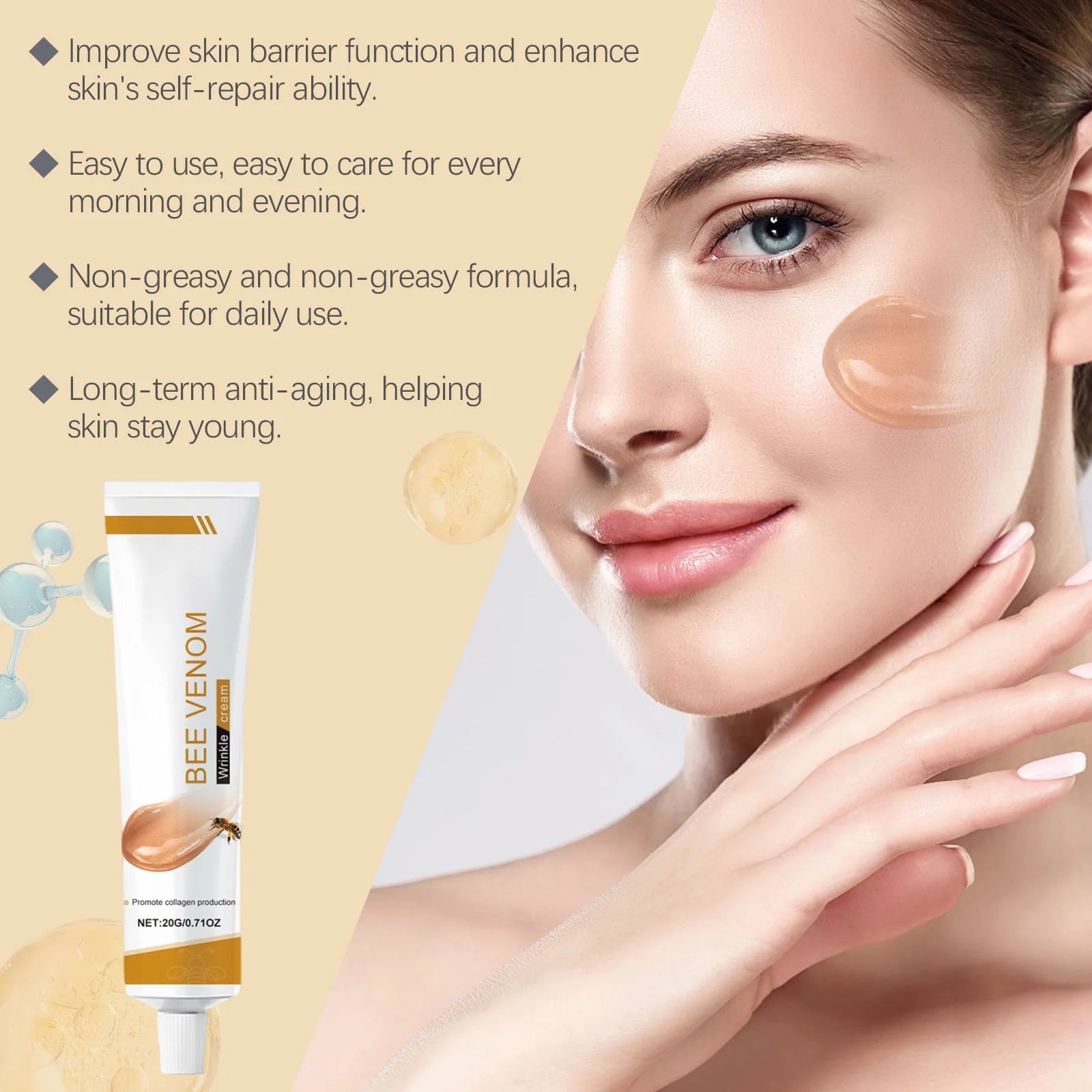 Bee Venoms Cream Moisturizing Skin Elasticity Increased Reduce Fine Lines Deep Hydration Face Care Anti Aging Cream for Woman