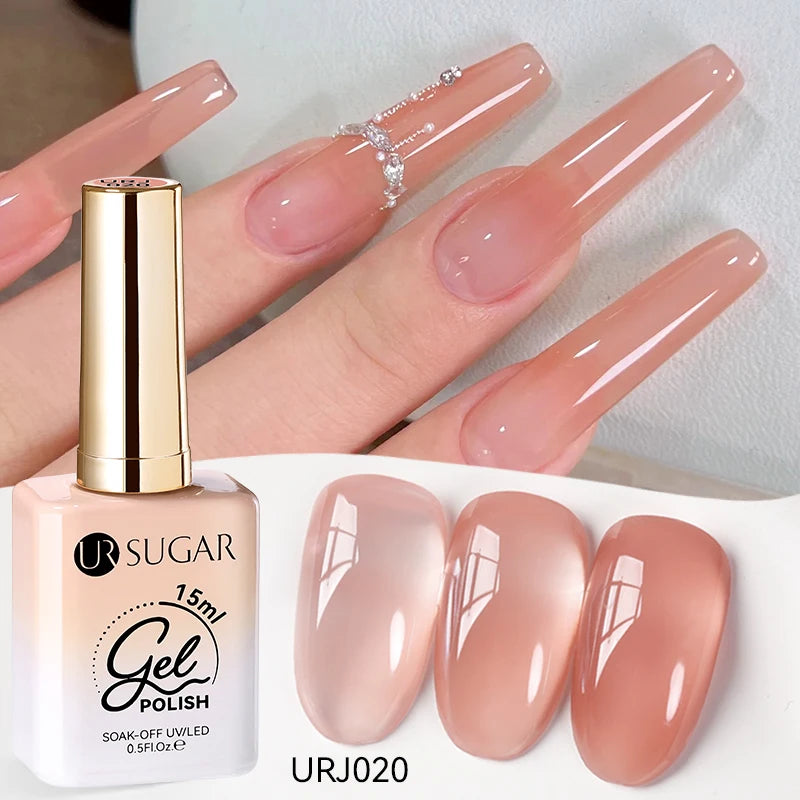 UR SUGAR 15ml Crystal Milky Jelly White Nude Gel Nail Polish Transparent Semi-permanent UV Gel Nail Art Soak Off Gel Varnish