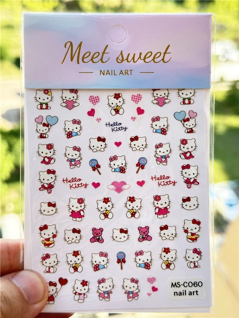 4PCS/1PC Set 3D Kawaii Sanrioed Nail Stickers,Hello Kitty Kuromi Melody Cartoon Nail Decals Decoration Supplies,Press on Nails