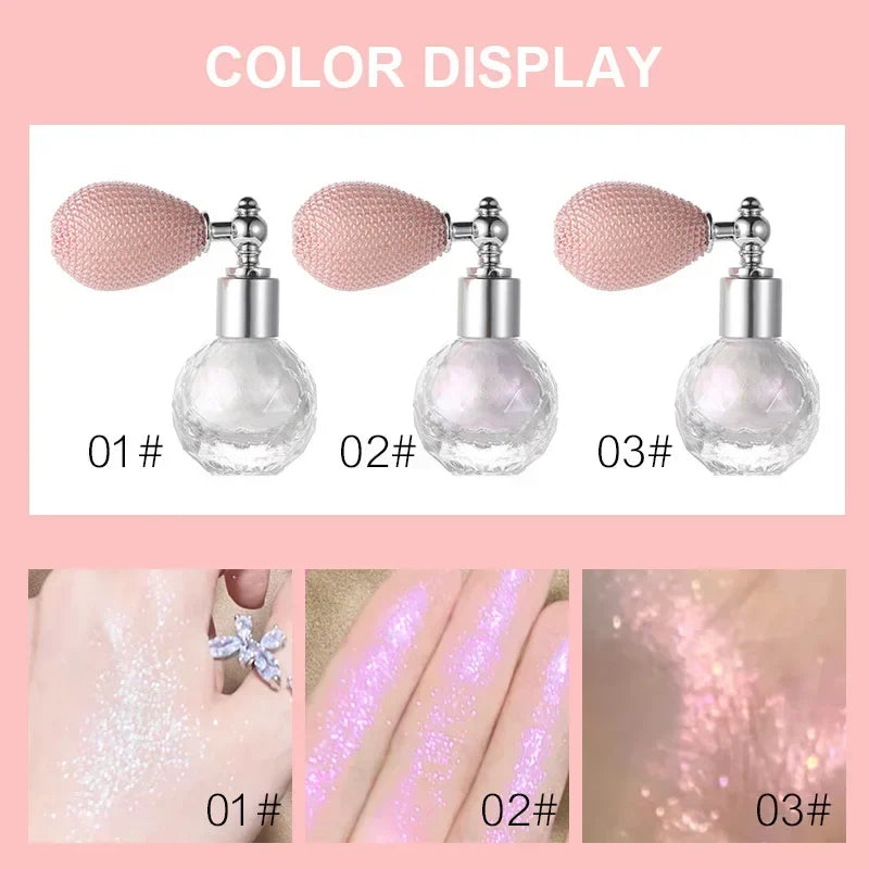 Fashion Highlighter Powder Spray High Gloss Glitter Powder Spray Shimmer Sparkle Powder Makeup for Face Body Highlight Makeup