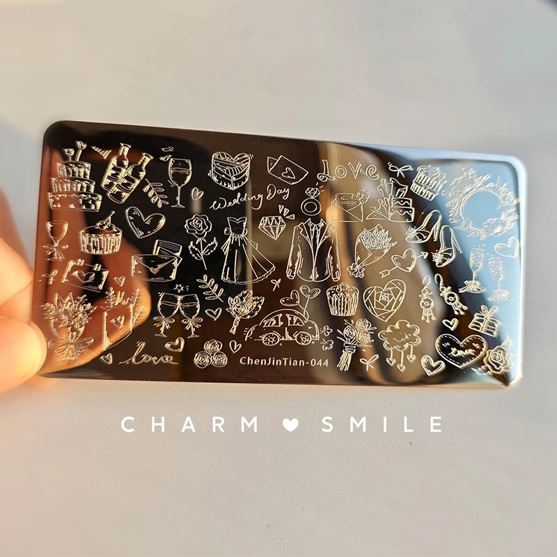 Cartoon Characters Stamping Plates French Line Geometry Flowers Leaves Animals Image Stainless Steel Nail Art Template Stencil