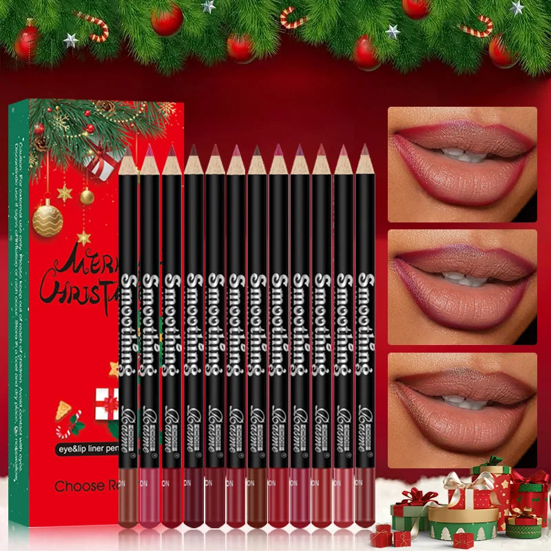 Christmas Waterproof Matte Lipliner Pencil Red Contour Tint Lipstick Long Lasting Non-stick Cup Moisturising Lips Makeup