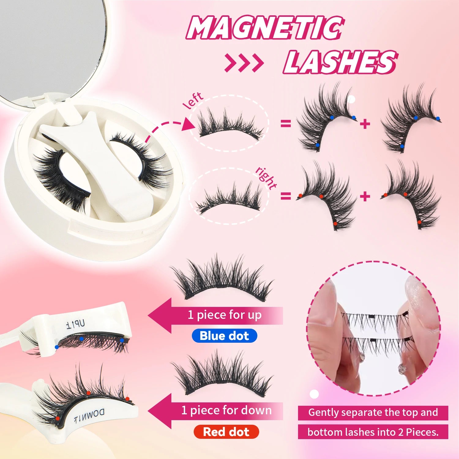 Magnetic Eyelashes 1 Pair Reusable Magnetic Eyelashes with Applicator No Glue Needed Eyelashes Cat Eye Thick Lash Clusters Kit E