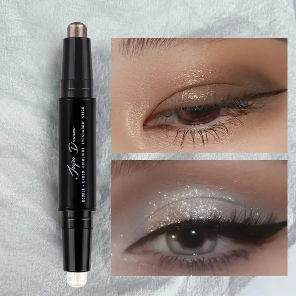 Dual-Ended Eyeshadow Stick, Matte & Shimmer, Waterproof Long-Lasting 3-Color Creamy Pencil, Smoky & Natural, Xmas Winter
