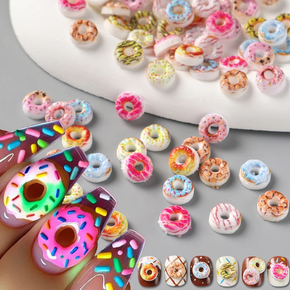 50/100pcs Donut Nail Charms Flatback Decorations - Colorful Rhinestone Sprinkles & Cream Nail Art DIY Beads Cute Gems Nail Art