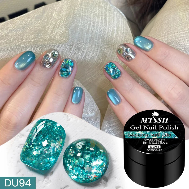 8ml Sequins Nail Gel Nail Polish Vibrant Blue Pink Colors Glitter Semi Permanent Soak Off UV LED Nail Art Varnish For Manicure