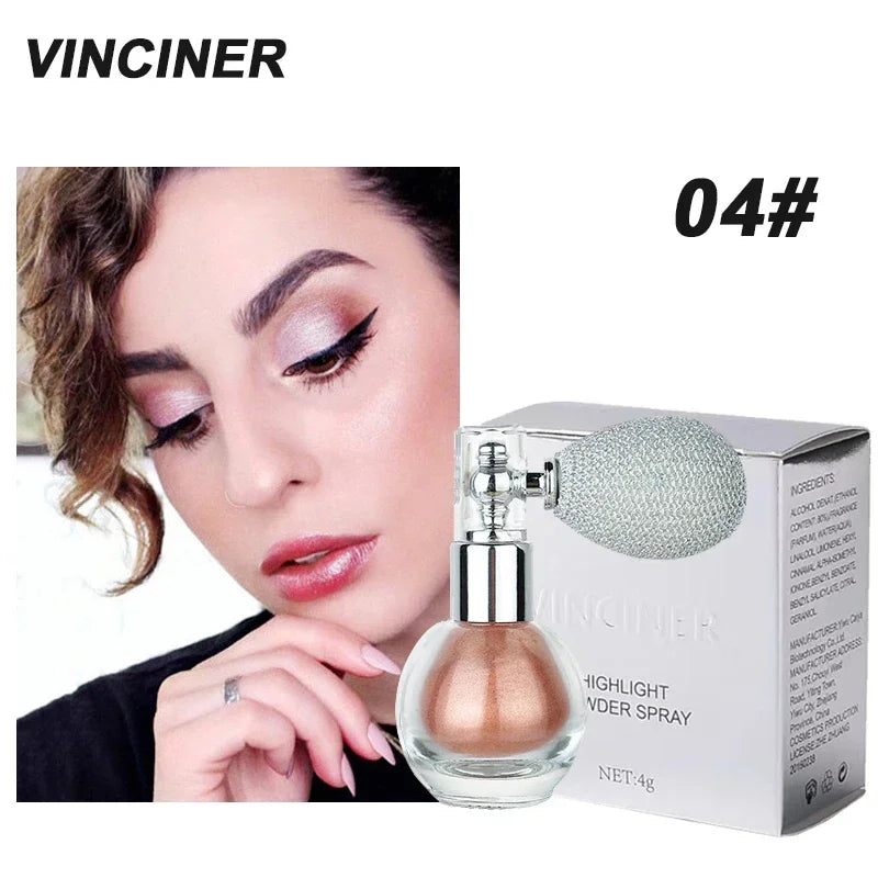 Fashion Highlighter Powder Spray High Gloss Glitter Powder Spray Shimmer Sparkle Powder Makeup for Face Body Highlight Makeup