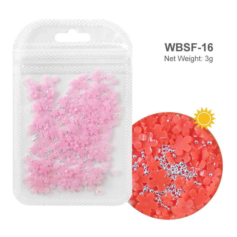 White Acrylic Flower Nail Art Decorations Mixed Size Rhinestones Red Blue Gem Manicure Tools Accessories DIY Nails Design 5g
