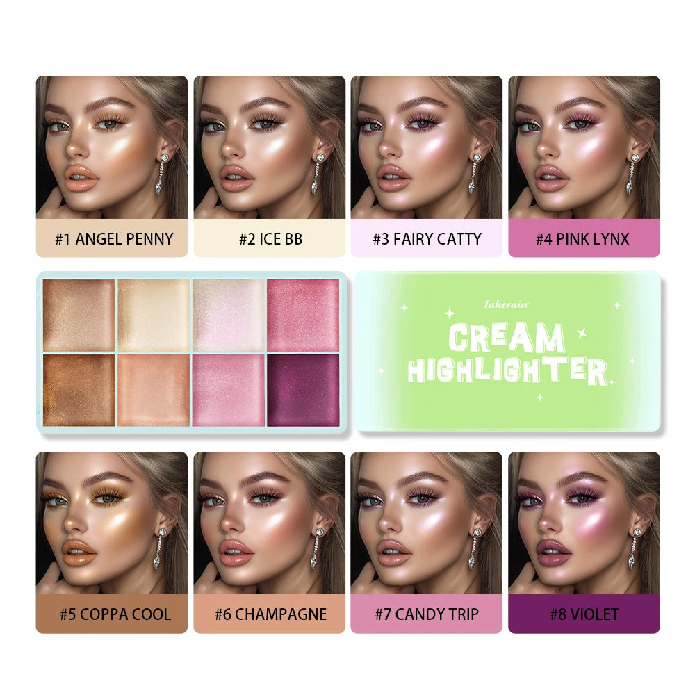 Waterproof Case Cream Highlighter Palette Blush Vivid Color Case Brow Mud Tone Long-Lasting Multiple Uses Makeup Cosmetics