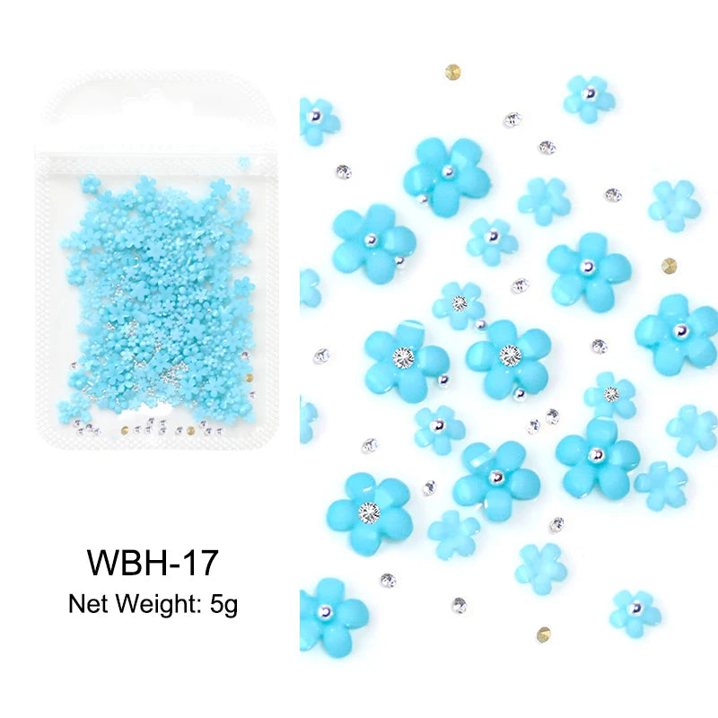 White Acrylic Flower Nail Art Decorations Mixed Size Rhinestones Red Blue Gem Manicure Tools Accessories DIY Nails Design 5g