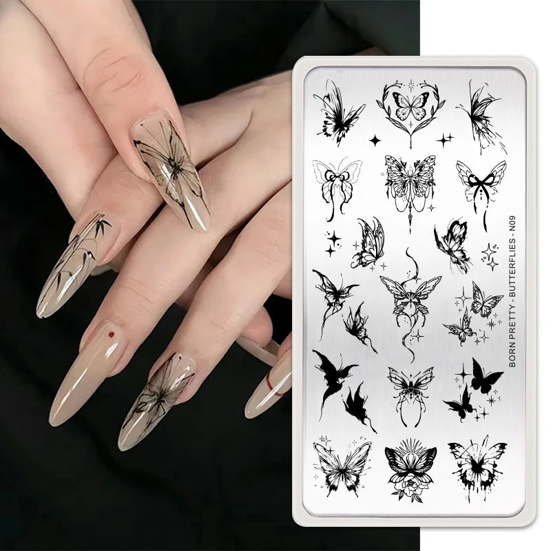 Stamping Plates Butterfly Necklace Floral Line Nail Art Templates Printing Image Manicure Tool