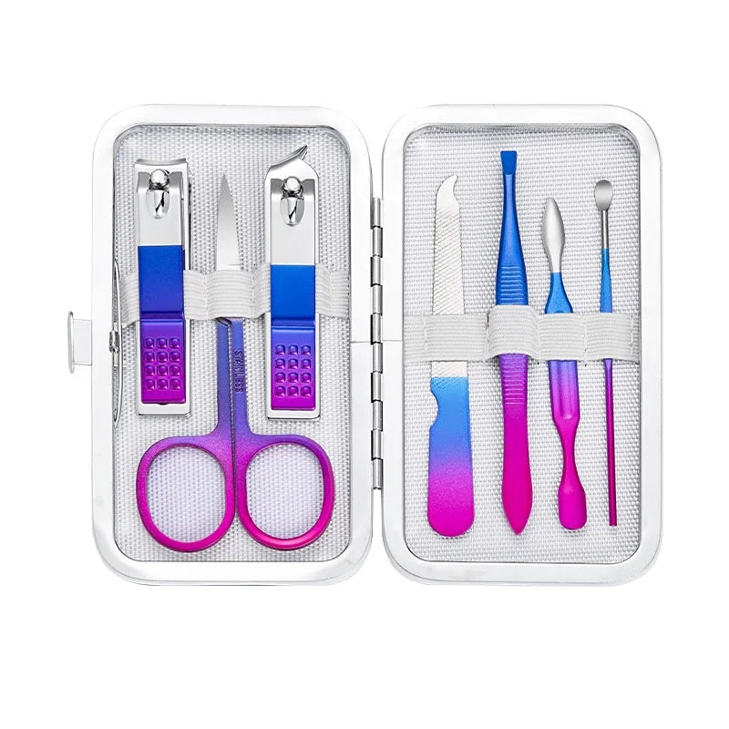 7pcs Manicure Set Pedicure Sets Nail Clippers Tools Stainless Steel Professional Nail Scissors Cutter Travel Case Kit 7in1