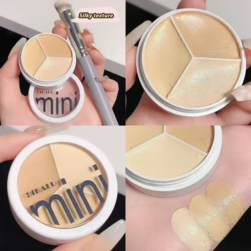 6.5g Natural 3-Color Concealer Palette Cover Dark Circles Acne Pores Creamy Texture Concealer Face Brightening Liquid Foundation