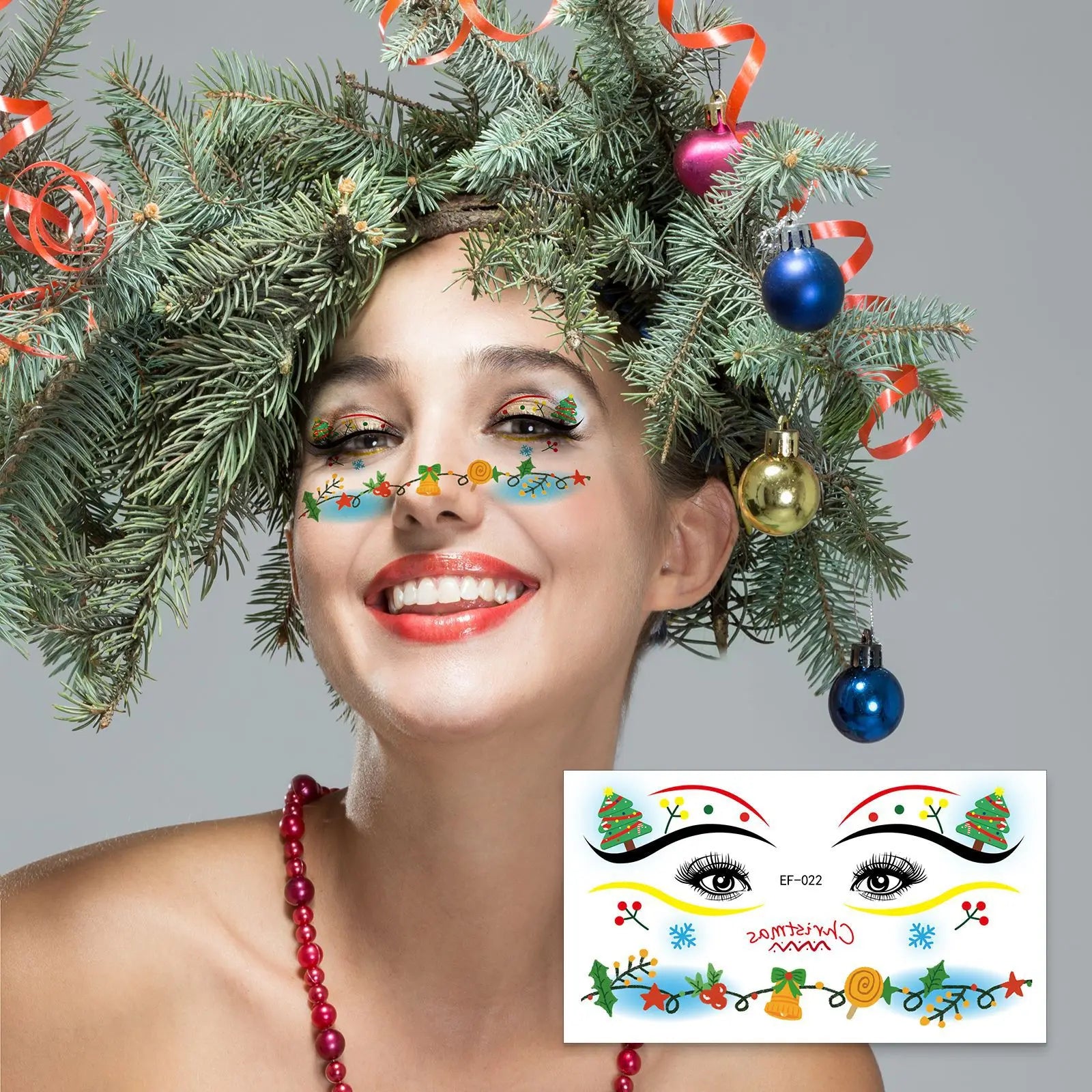 10pcs 2026 Christmas Eyeshadow Blush Face Tattoo Stickers Waterproof Dopamine Makeup Eyeliner Temporary Tattoos Cute Face Decals