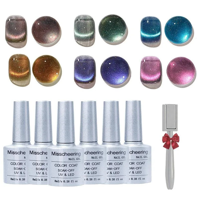 Cat Eye Gel Nail Polish 6 Colors Holographic Glitter Gel Polish Set With Magnet Translucent Gel Nail Polish Home Manicure Salon