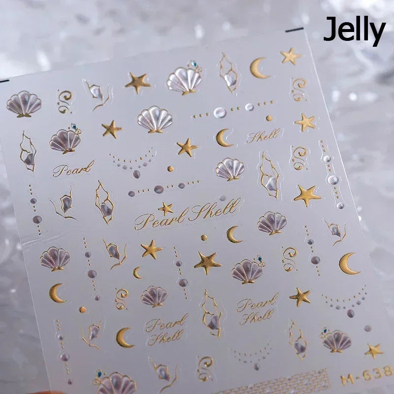 Goldfish Cavort Water Grass Lotus Flower Leaf Brocaded Carp Koi Ripple Droplet Water Bubbles 5D Nail Art Stickers Manicure Decal