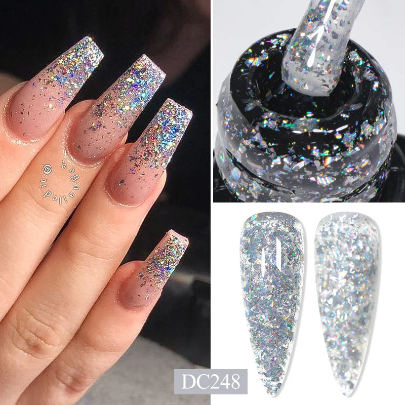7ML Gold Foil Quick Extension Nail Gel Vernis Semi Permanent Acrylic Crystal Pink Clear Nude Gel Nail Polish UV Construction Gel