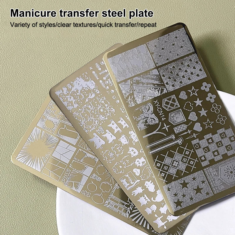 Gold Nail Stamping Plates Bow Lace Butterfly Flower Leaf Stainless Steel Stencil Nail Art Stamps Geometry Template Transfer Mold