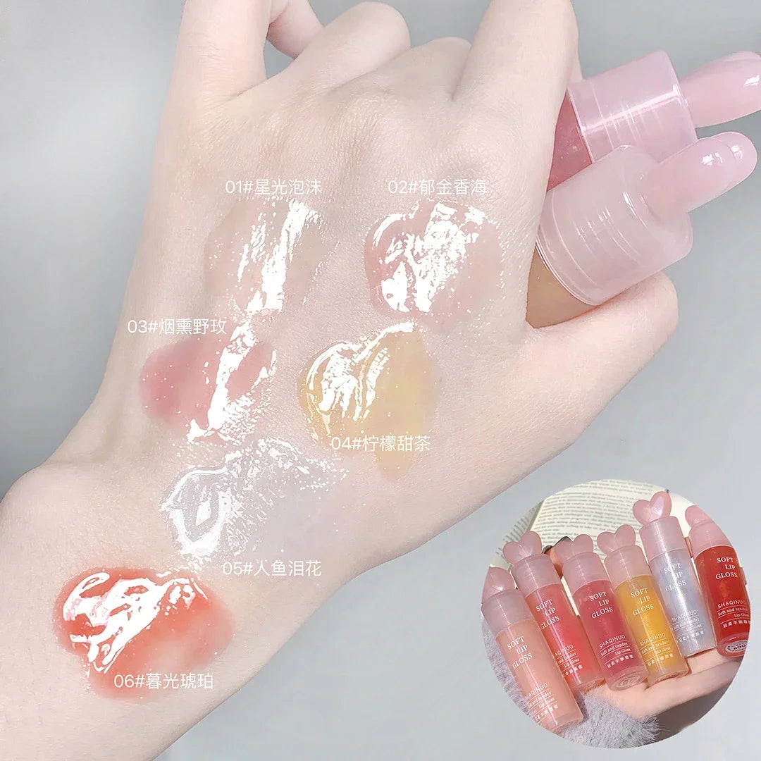 Light Rich Watery Lip Oil Glitter Clear Transparent Glossy Lipstick Moisturizing Nourishing Hydrating Lip Gloss Makeup Cosmetics
