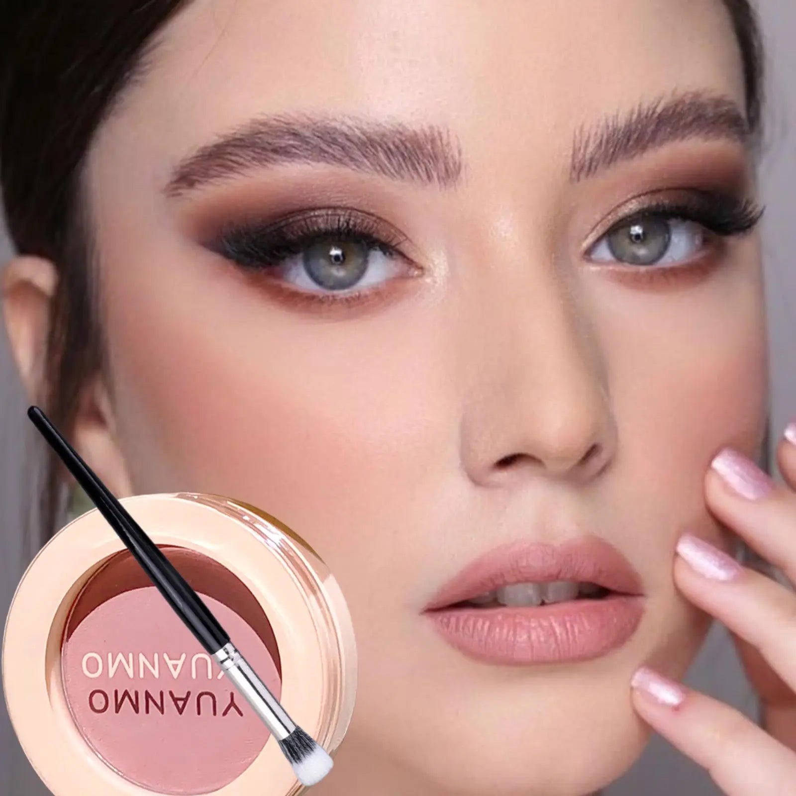 Single Shade Natural Pink Matte Blush Powder Palette with Brush Long-Lasting Buildable Soft Pink/ Rosy Glow/ Nude Cheek Contour