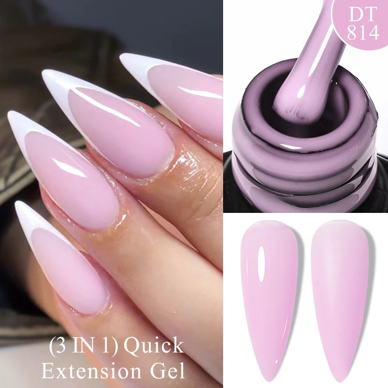 MEET ACROSS 7ml Gold Foil 3 In 1Quick Extension Gel Nail Polish Nude Pink Gold Milky White Glitter UV Gel Finger Prolong Varnish