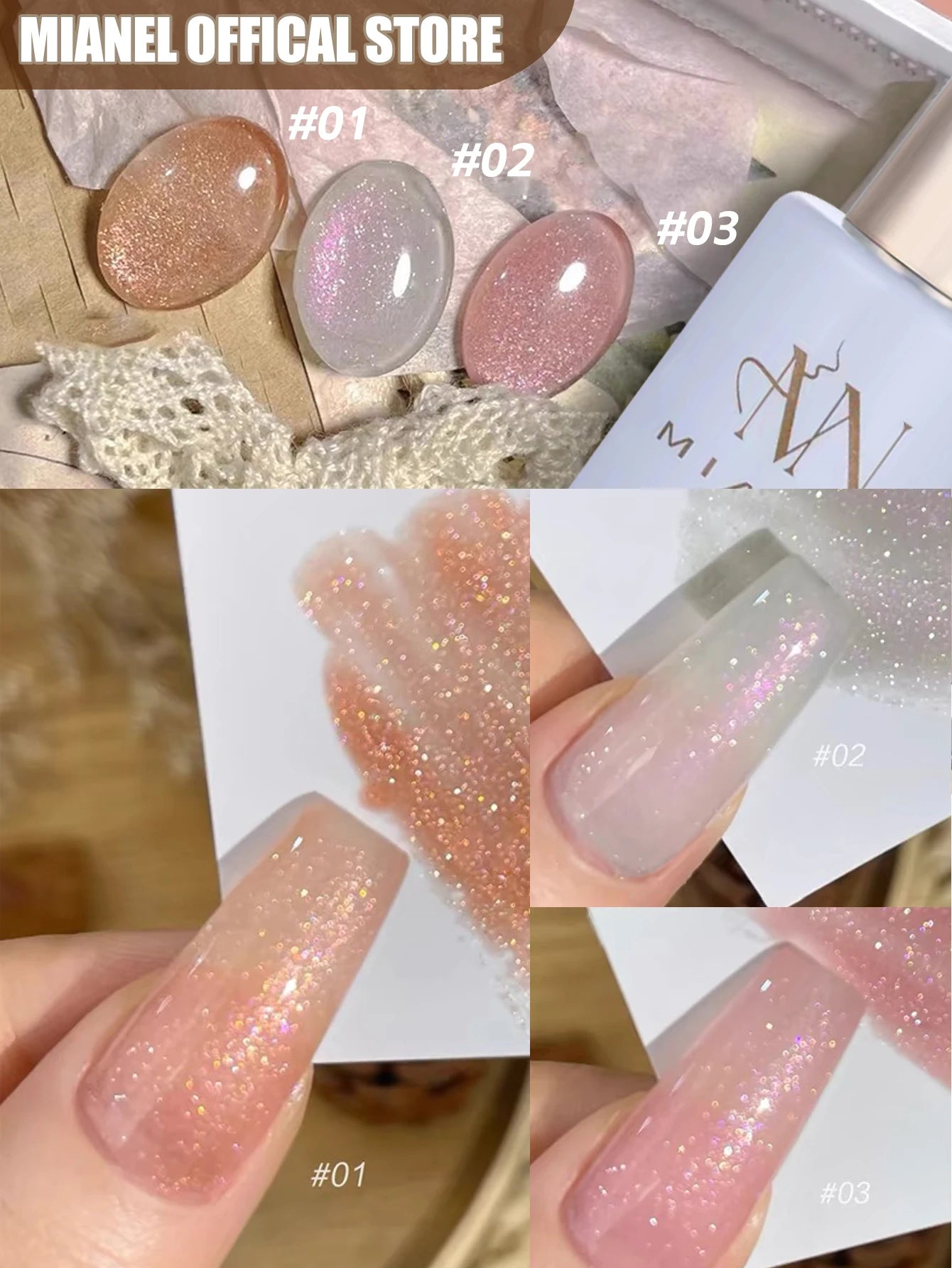 MIANEL1-12pcs 12ML Pink Blue White Green Series With Explosive Glitter Gel Nail Polish, Popular Yun Brocade Diamond Gel Polish
