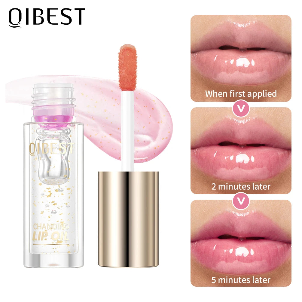 QIBEST Color Changing Lip Oil Moisturizing Transparent Jelly Lip Balm Long-term Lipgloss Nourishes Lip Plumper Oil Makeup New