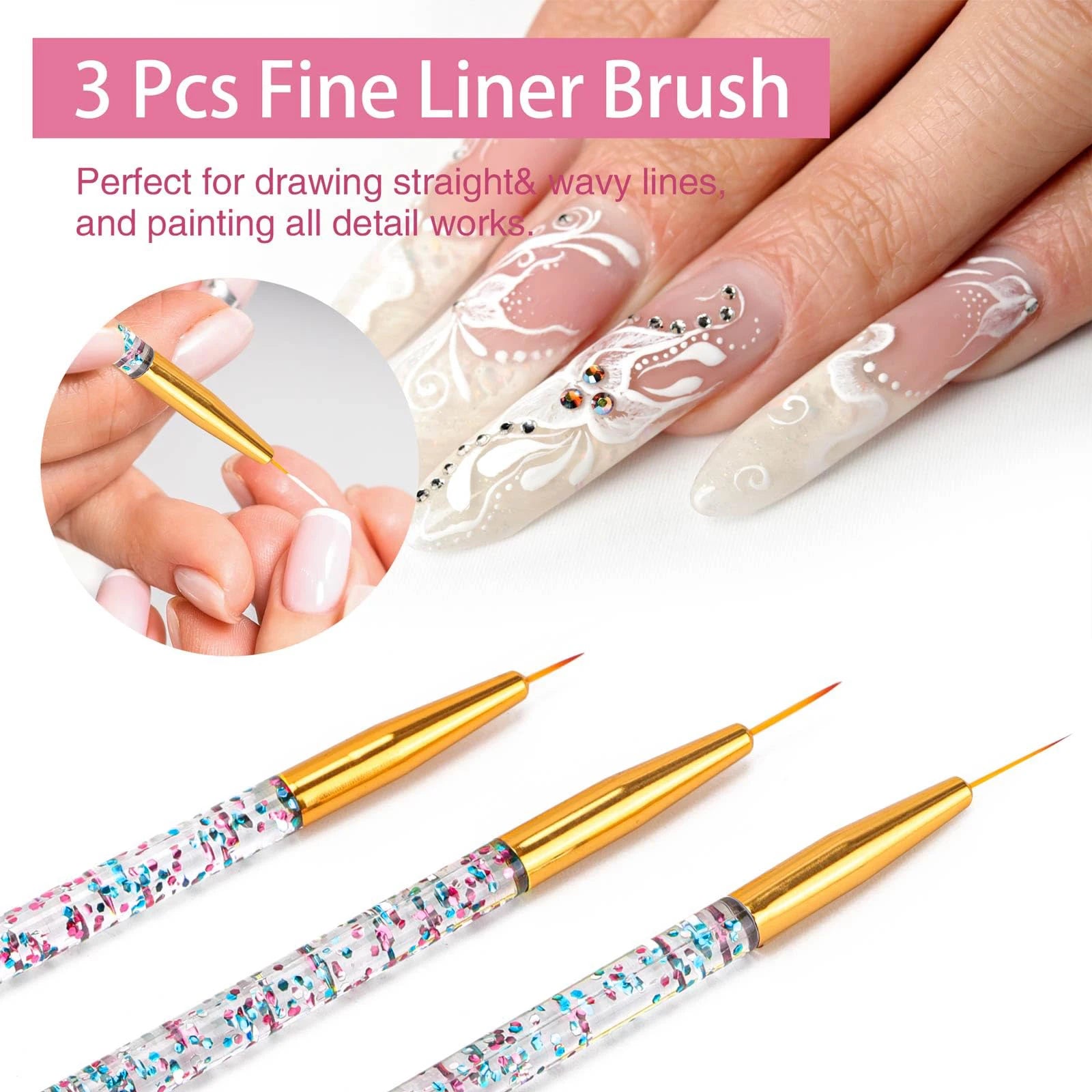 5/36 Pcs Nail art Brush Set Fine Liner Striping Dotting Silicone Tools 3D Gel Pen Acrylic Design Brushes for Home Use