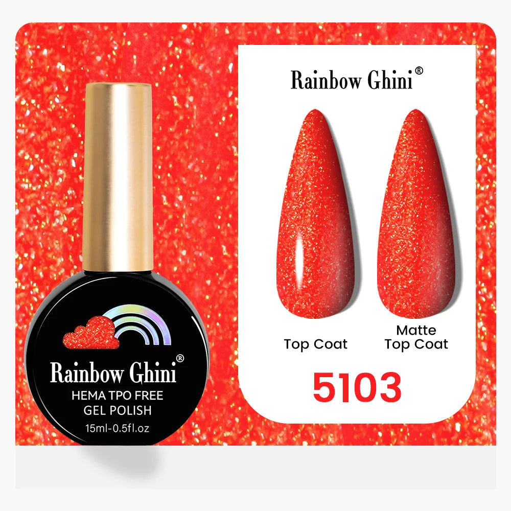 Rainbow Ghini 15ML 146 Colors Long-Lasting Colorful Gel Nail Polish Professional UV/LED Gel Polish Base Coat Matte Top Coat