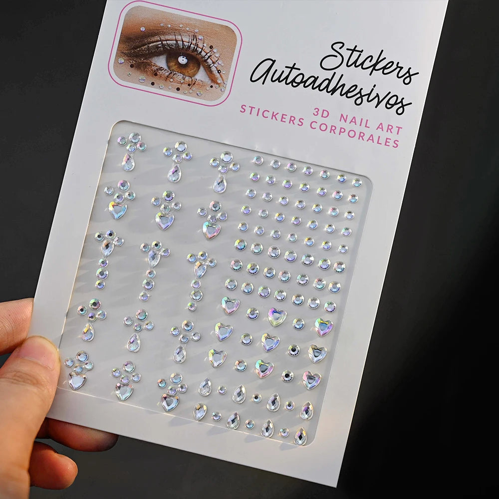 New 3/4/5mm 900pcs Pearl Face Gem Stickers Shining Glittle Self Adhesive Waterproof Rhinestone Stickers Party Wedding Makeup