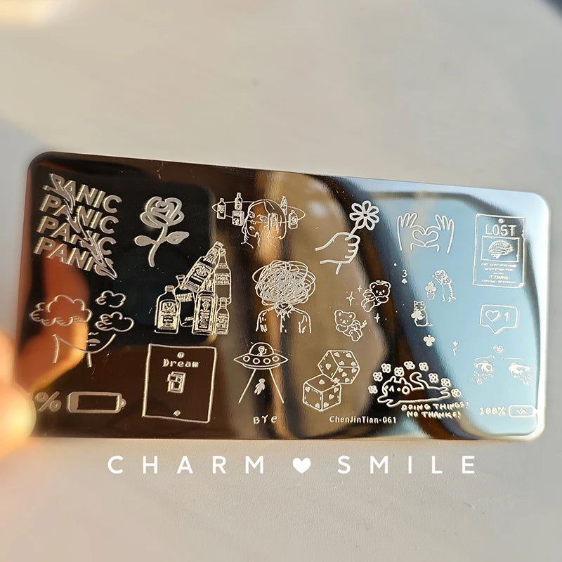 Cartoon Characters Stamping Plates French Line Geometry Flowers Leaves Animals Image Stainless Steel Nail Art Template Stencil