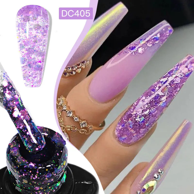 7ml Flowery Glitter Sequins Gel Nail Polish Shiny Sparkling Color Semi Permanant Soak Off Manicure Nail Art Varnish