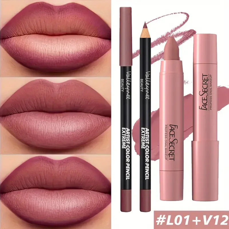 2pcs/Set Matte Velvet Lipstick - Long-lasting waterproof high-saturation non-sticky formula, deep berry tones, pink pink tones