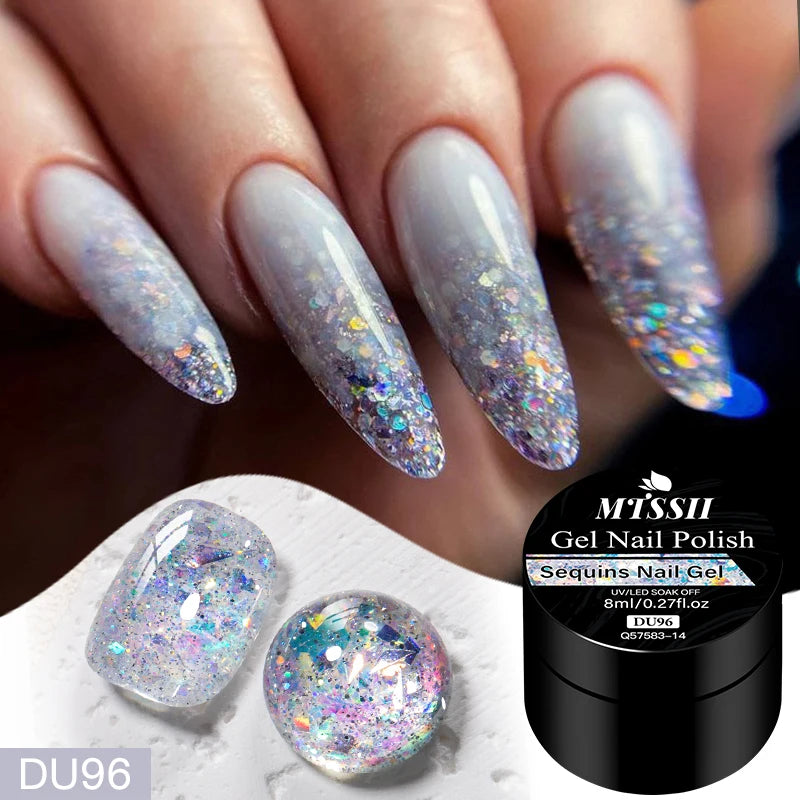 8ml Sequins Nail Gel Nail Polish Vibrant Blue Pink Colors Glitter Semi Permanent Soak Off UV LED Nail Art Varnish For Manicure