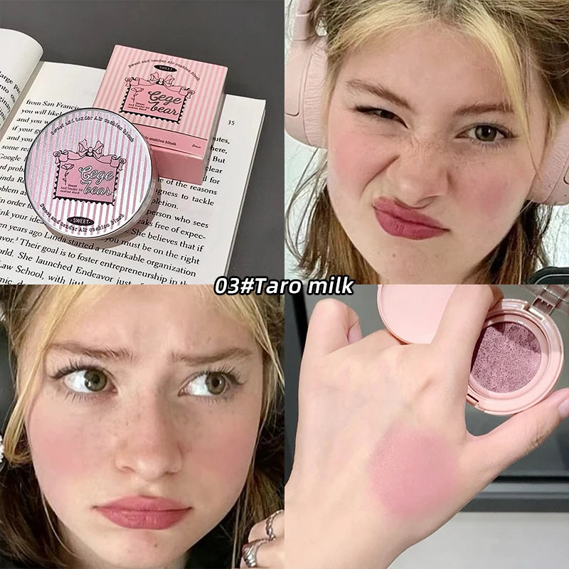 Gege Bear 3 Colors Matte Cream-Textured Cushion Blush with Puff, Powder-free, Smooth Application, Create Flawless Daily Makeup