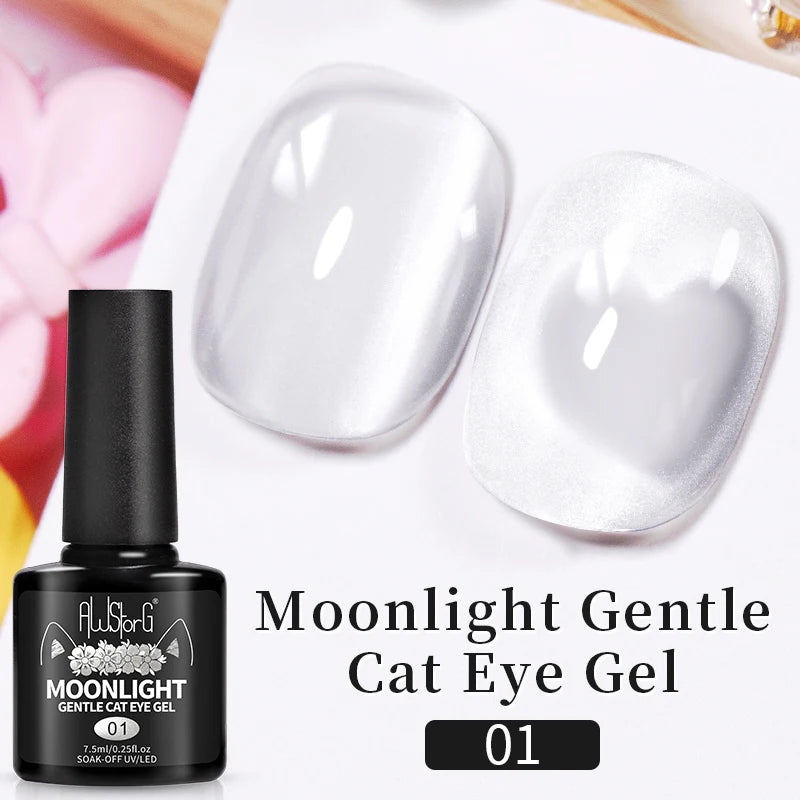 AWStorG 7.5ML Golden Gradient Cat Eye Magnetic Gel Sparkling Glitter Nail Polish Semi Permanent UV Nail Art No Need Base Color