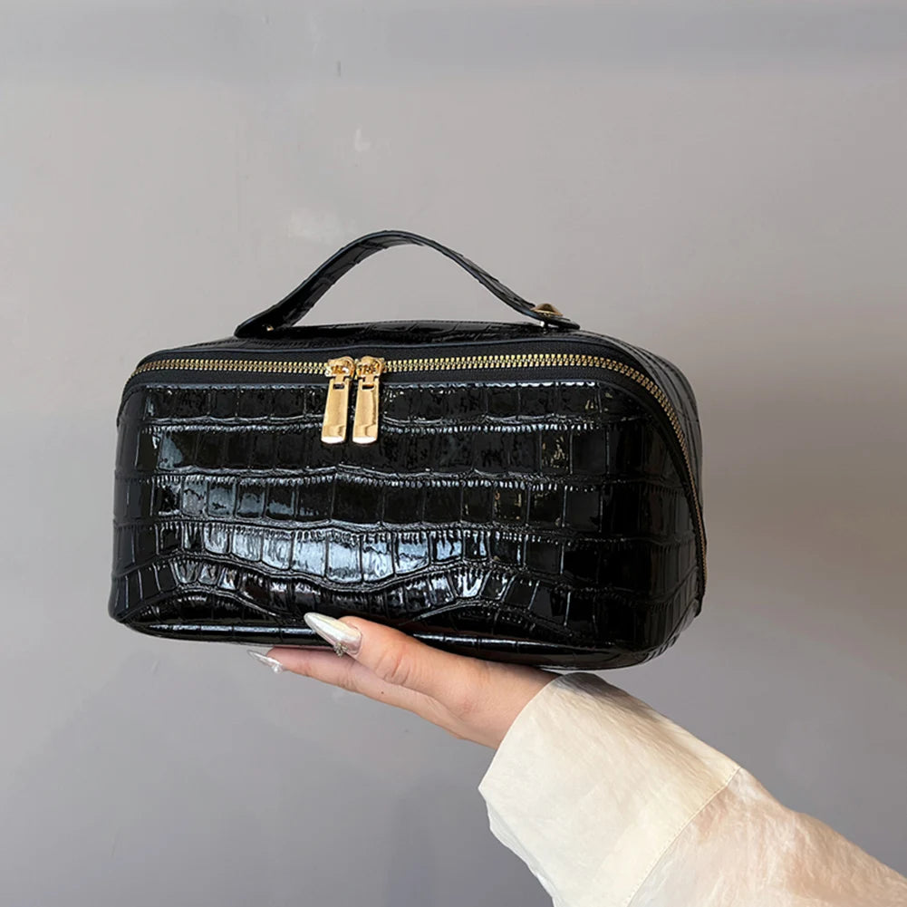 PU Leather Makeup Bag Simple Cosmetic Bag Multi-Compartment Travel Toiletry Bag Makeup Organizer Bag Women Cosmetics Handbag
