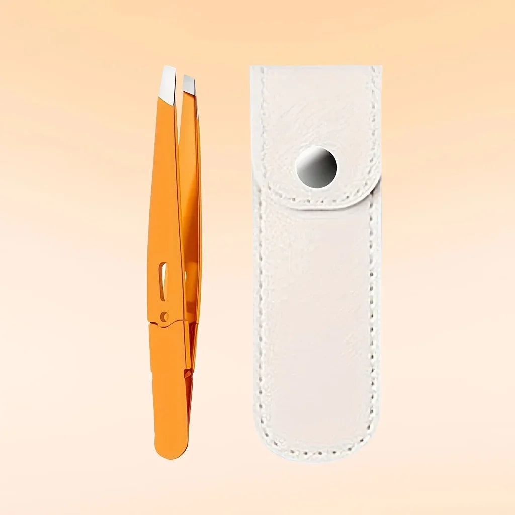 Orange Stainless Steel Eyebrow Tweezers with White Case Precision Tip Painless Hair Removal, Durable Slender Tip Gifts