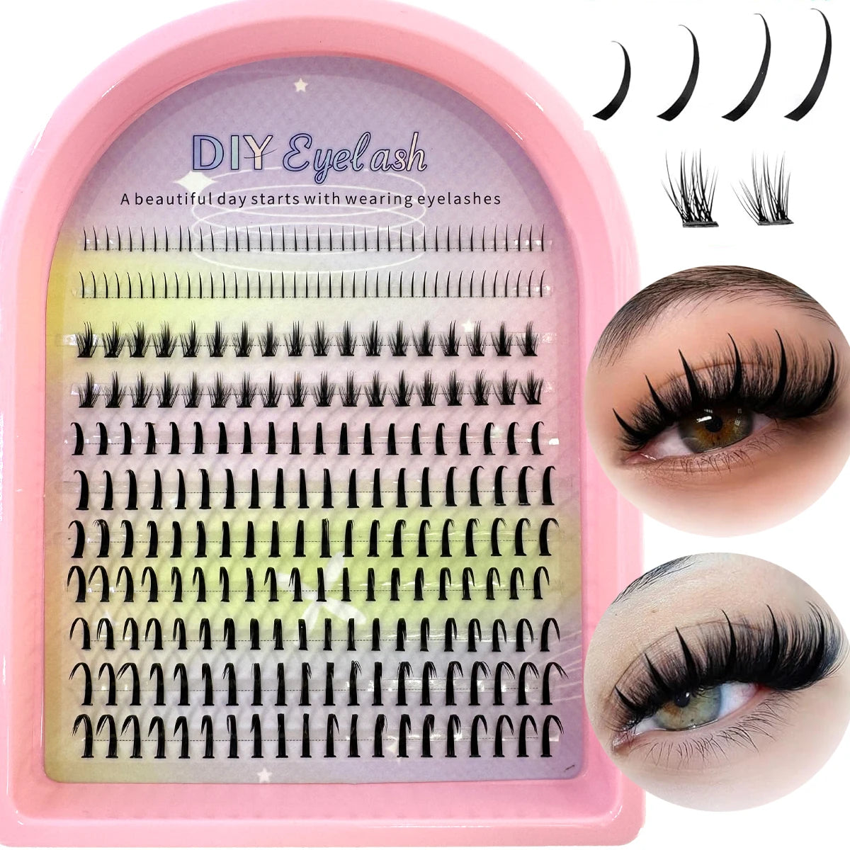 11Rows Spikes Lash Clusters with Bottom Lashes Individual Lash Extensions Manga Premade Fan Eyelashes Extensions Wispy Eyelashes