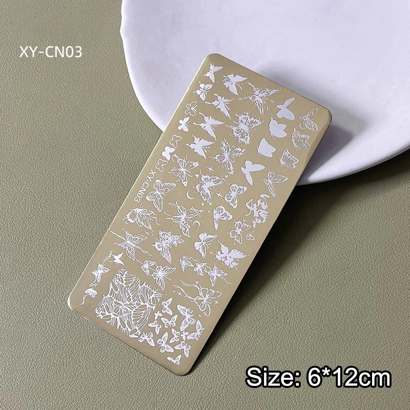 Gold Nail Stamping Plates Bow Lace Butterfly Flower Leaf Stainless Steel Stencil Nail Art Stamps Geometry Template Transfer Mold