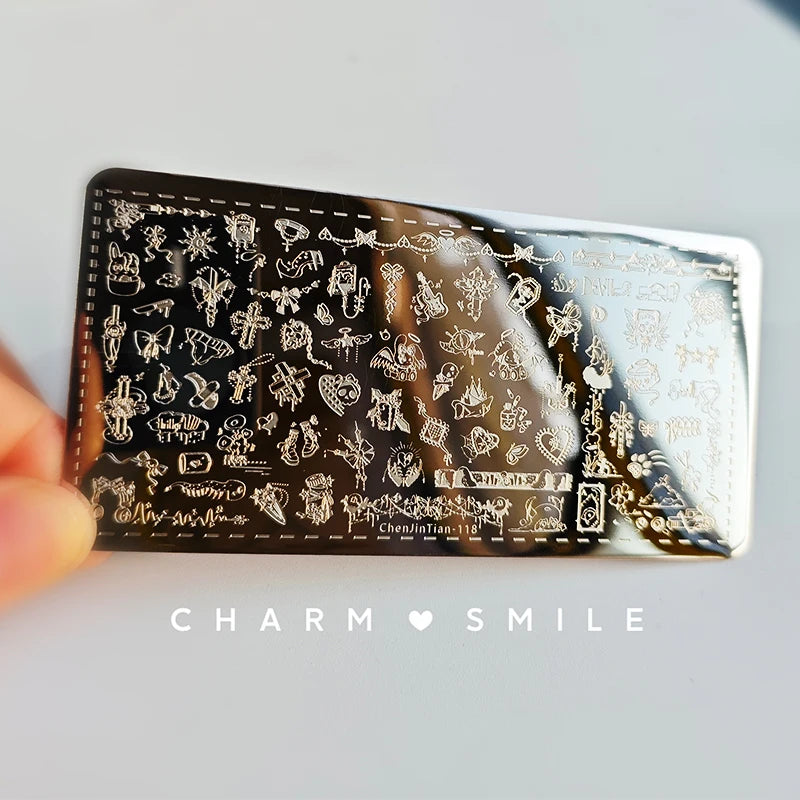 Cartoon Characters Stamping Plates French Line Geometry Flowers Leaves Animals Image Stainless Steel Nail Art Template Stencil
