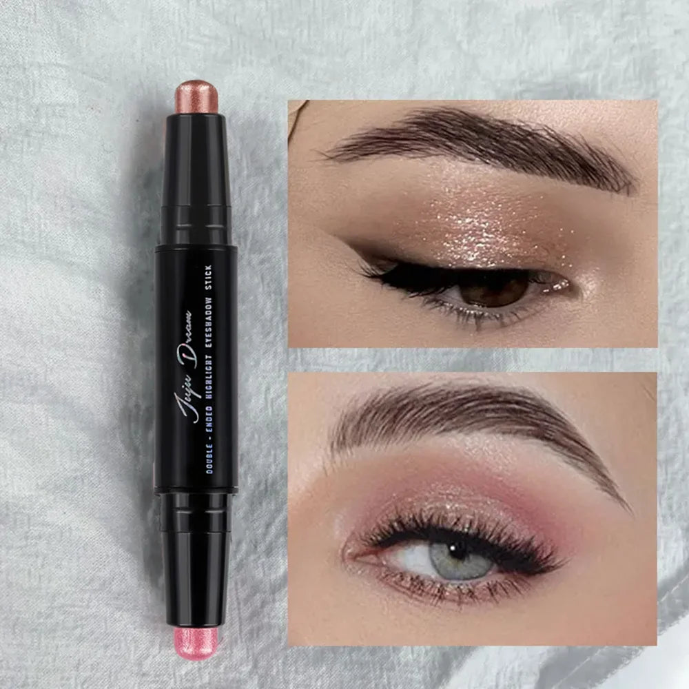 Dual-Ended Eyeshadow Stick, Matte & Shimmer, Waterproof Long-Lasting 3-Color Creamy Pencil, Smoky & Natural, Xmas Winter
