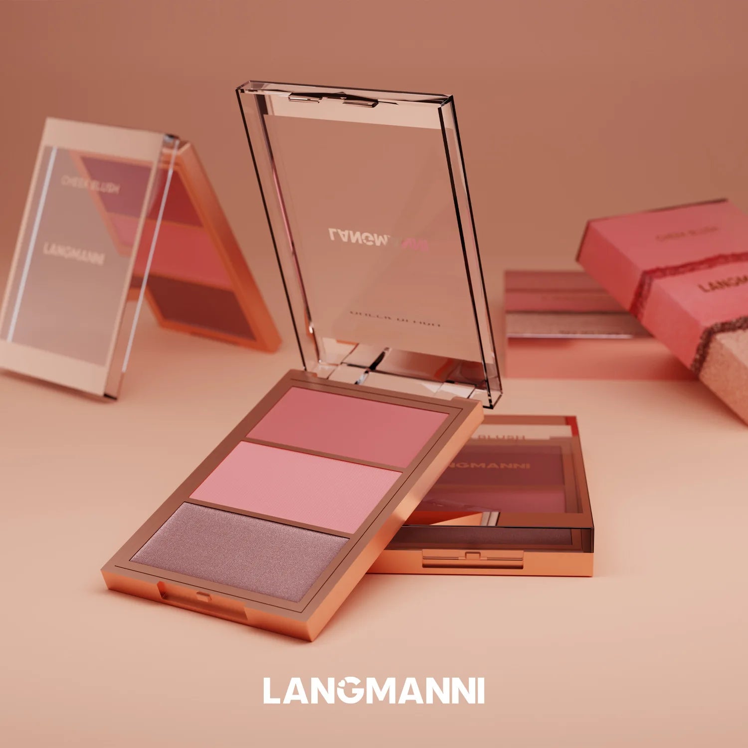 3-in-1 Contouring Blush Palette - Cream & Powder Blush, Contour & Highlight, Buildable Color for a Complete Face & Eye Look