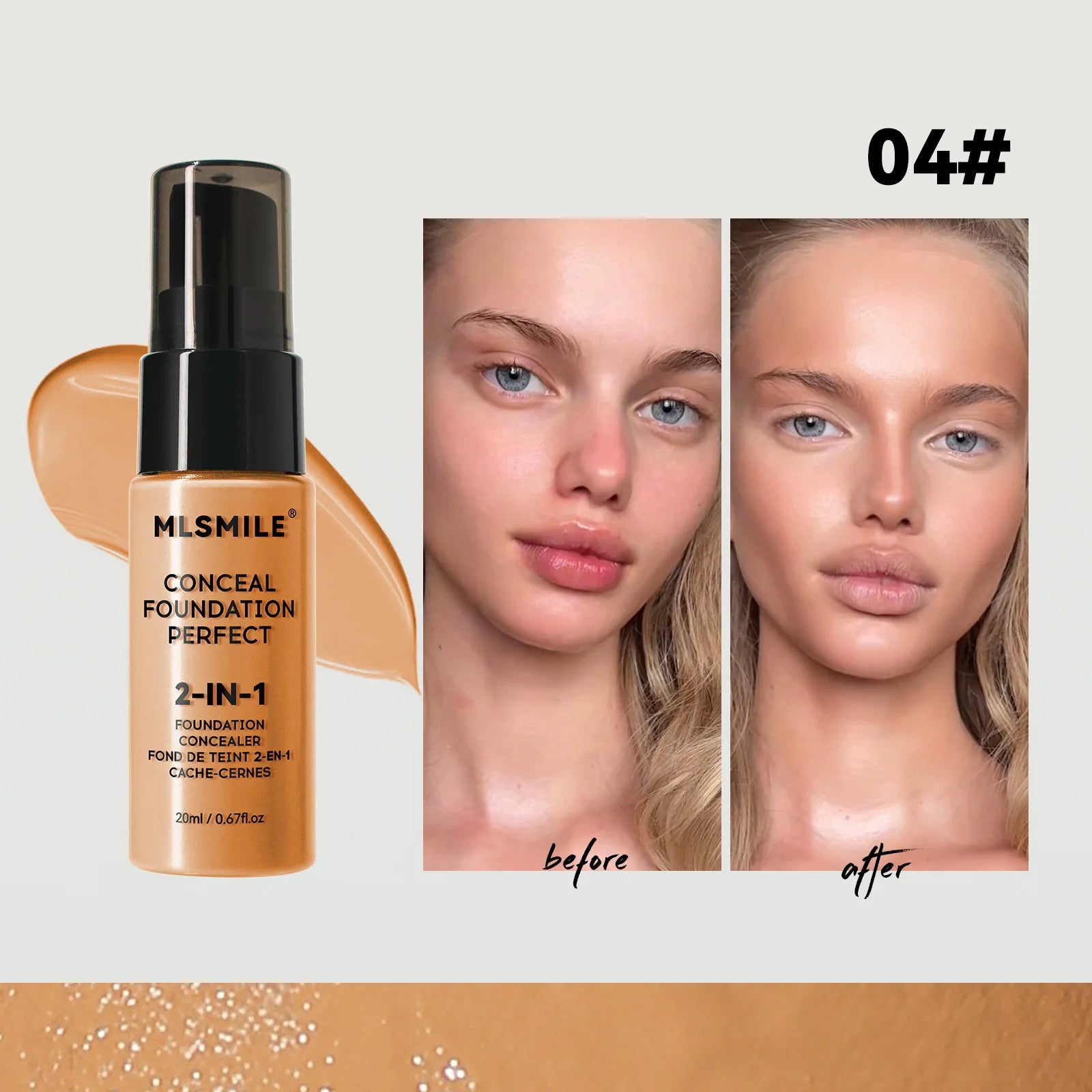 MLSMILE 6 color Liquid Foundation long-Lasting Waterproof, Moisturing Sweat resistant and easy to Oil-control