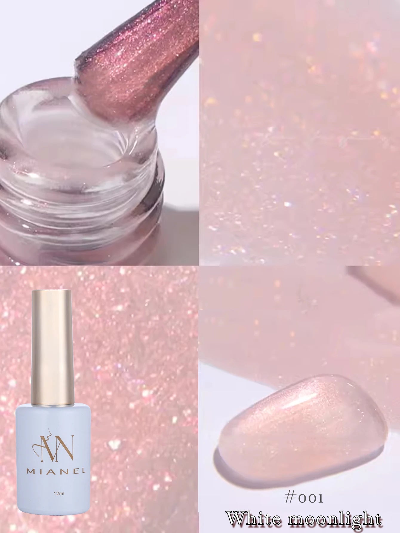 MIANEL1-12pcs 12ML Pink Blue White Green Series With Explosive Glitter Gel Nail Polish, Popular Yun Brocade Diamond Gel Polish
