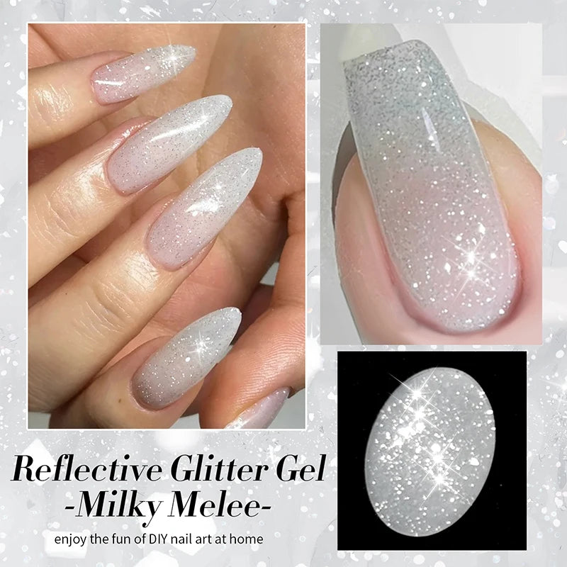 BORN PRETTY 10ml Reflective Glitter Gel Nail Polish Milky White Sheer Sparking Vanis Semi-permanent for for Christmas Xmas Nail