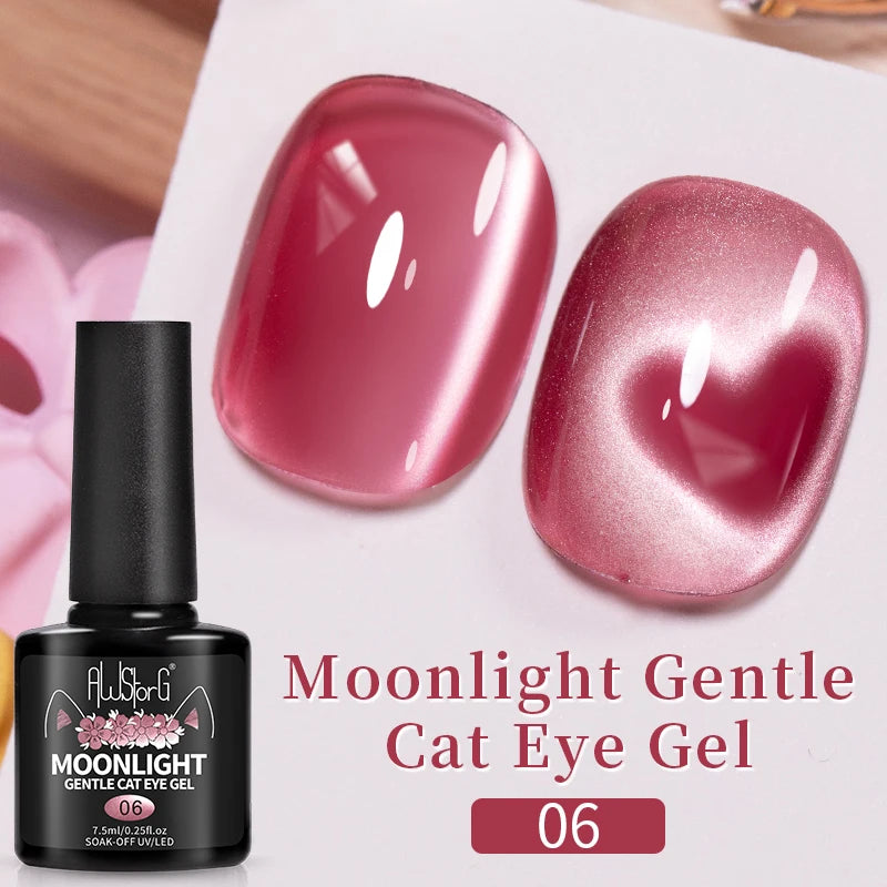 AWStorG 7.5ML Golden Gradient Cat Eye Magnetic Gel Sparkling Glitter Nail Polish Semi Permanent UV Nail Art No Need Base Color