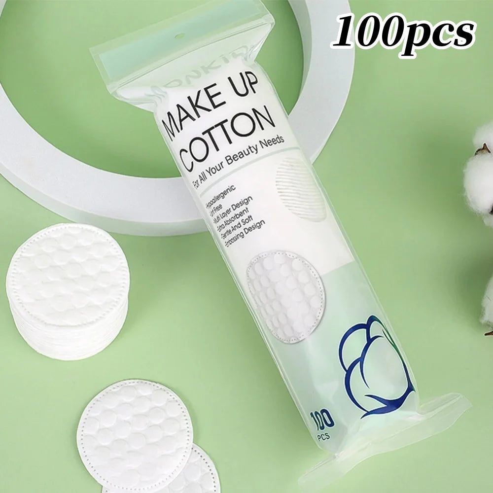 100/200pcs Soft Round Cotton Pad With Double-sided Texture Daily Facial Cleaning Makeup Removal Skin Care For Home And Travel Us